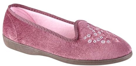 Sleepers Womens Nieta Embroidered Machine Washable Memory Foam Comfort Slippers Womens Comfort Slippers Ladies Slip On Slippers Heather