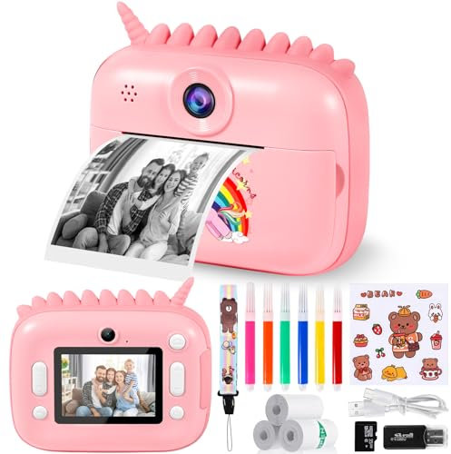Camara Fotos Infantil Instantanea, 2.4 HD 1080P Cámara para Niños con Tarjeta SD de 32GB,Bolígrafos de Colores y Papel de Impresión,Regalos Juguete