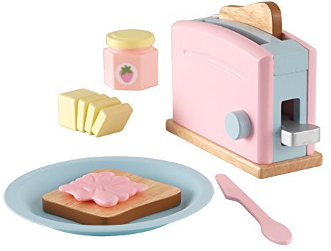 KidKraft Pastell Toaster Spielset aus Holz für Kinderküche mit 2 Scheiben Brot mit Sandwichfüllung, Spielküche Zubehör, Spielzeug für Kinder ab 3 Jahre, 63374