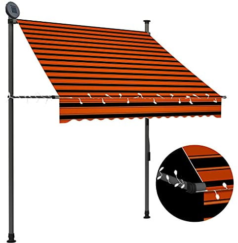 Klemmmarkise mit Handkurbel Balkonmarkise ohne Bohren Einziehbare Markise UV-beständig & höhenverstellbar, Balkonmarkise, Sonnenschutz wasserdich, mit LED 150 cm Orange Braun
