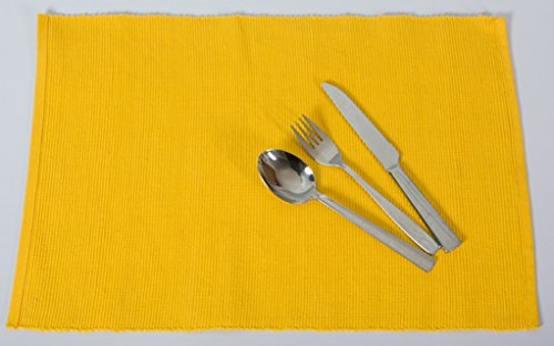 Edle Baumwolle Platzmatten für 4 oder 6 Personen in verschiedenen Farben). XXL Tischset ca. 48x33cm groß und waschbar. Moderne Designer Baumwolle Tischmatten bzw. Tischunterlagen als tolles Platzset für Ihr Esszimmer (6 Stück, Gelb)