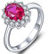 YL Damen Ring 925 Sterling Silber Oval Synthetischer Rubin Ring Verlobungsring(Größe 50)