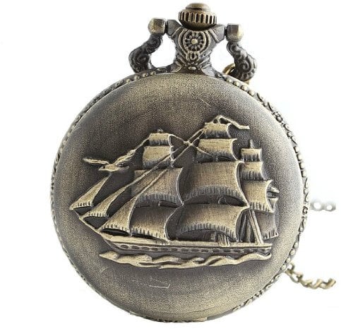 Unendlich U Retro Ancient Sailboat/Warships/Pirate Schiff mit groß Quarz Taschenuhr Halskette und Lange Kette für Damen/Herren/Mädchen/Junge