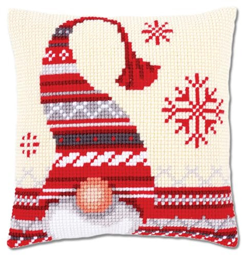 Vervaco Kreuzstich Stickpackungen Kissen Stickerei Set Anfänger Vorgedruckt Wichtel DIY Set Kreativ Set Für Erwachsene Dekoratives Kissen ca. 40 x 40 cm Bastelset Handwerker Haus Dekoration