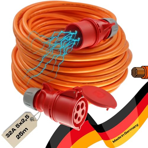 netbote24 maxgo CEE-Starkstromkabel Kraftstromkabel Verlängerungskabel Panzerkabel Pur 5P H07BQ-F 5x2,5mm² 400V 32A Stecker Flexibles für Außenbereich IP54 25m
