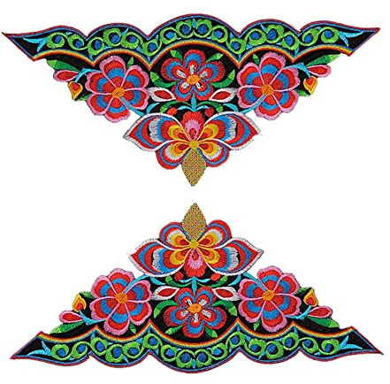 Ximkee (Pack of 2)Triangle Flowers Gardens Embroidered Appliques Sew Iron on Patches Blue