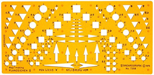 Katasterschablone Planzeichnen Architekt Schablone Zeichenschablone - Innenarchitektur Technisches Zeichnen kleines Dreieck Kreis Quadrat Symbole