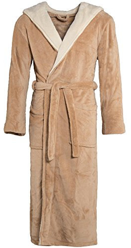 CelinaTex Texas Bademantel Kapuze M beige creme Mikrofaser Damen Herren Morgenmantel Coral Fleece Mantel