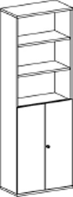 Büro-Flügeltürenschrank, BxTxH 800x425x2304 mm, 6 OH, 4 Böden, 3 OH Holztüren, Schloss, weiá
