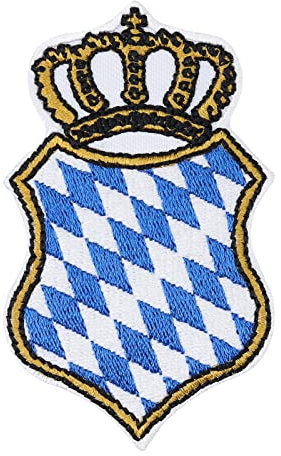 BAYERN Staatswappen Aufnäher Freistaat Bavaria Bügelbild bestickt - Oktoberfest Patch Biker Deutschland Wappen - Bayrische Applikation für Weste/Lederhose/Hut - 85x55mm