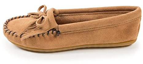 Minnetonka Women's Kilty Suede Hardsole Moccasin, Black, 5 M US