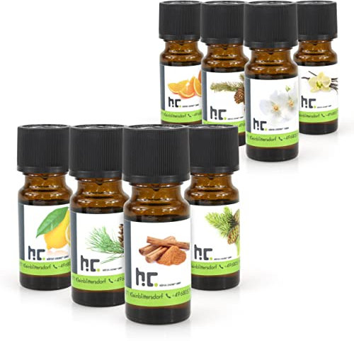 Höfer Chemie Duft Set mit 8 Düften - Zitrone, Kiefer, Zimt, Konifere, Orange, Fichte, Jasmin, Vanille für Duftlampen Diffuser Potpourris Aromatherapie