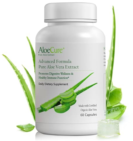 AloeCure Aloe Vera Capsules, Made with Organic Aloe Vera to Gently Support Gut Health & Digestive Comfort, Stomach Acid Buffer, Natural Immune Supplement, Aloin Free, 60 Ct, 300mg Capsules