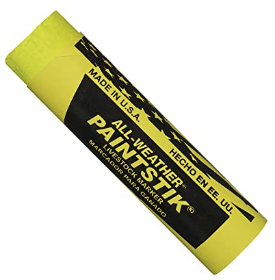 All-Weather Paintstik Livestock Marker, 1 Diameter x 4 Length, Fluorescent Yellow (Pack of 12)