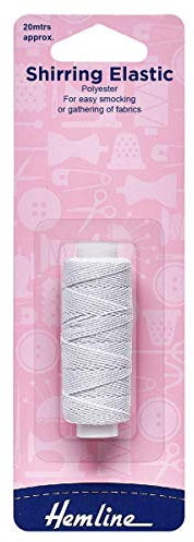 Hemline Kräuselgummi, 0,75 mm x 20 m, weißes, dünnes Polyester-Gummiband zum Smoken, Raffen von Hand oder Maschine und Stärkung von Strickwarenbündchen und Einfassungen