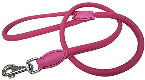 Luxus HUNDELEINE, Runde Leine, Leder 130cm/10mm ROSA (PL.1-07-5-84) - Handarbeit