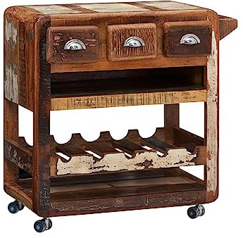 MASSIVMOEBEL24.DE | FREEZY Serviertisch aus Massivholz #31 Altholz - Mehrfarbig, lackiert Industrial-Stil 78x48x85 cm Vollholzserviertisch