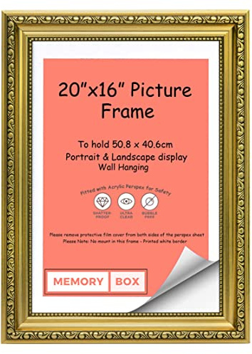 Gold (50.8x40.6cm) 20x16 Ready to hang Ornate Shabby Chic Picture/Photo/Poster frame with MDF backing board and High Clarity Styrene Shatterproof Perspex Sheet