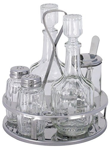 Contacto Menage Set 5-teilig, Alles griffbereit auf dem Tisch, für stilvolles Nachwürzen, Edelstahl hochglänzend, mit Pressglaseinsätzen, für Senf, Essig, Öl, Salz und Pfeffer