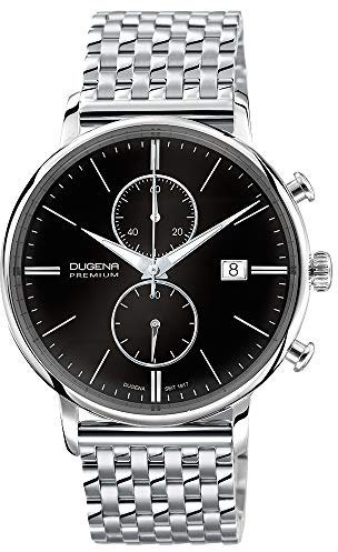 Dugena Herren-Armbanduhr 7090181 Festa Chrono, Chronograph, schwarzes Zifferblatt, Edelstahlgehäuse, Saphirglas, Edelstahlarmband, Doppelfaltdrückerschließe, 5 bar
