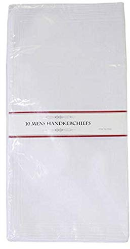 10er Packung Weiße Taschentücher aus Baumwollmischung für Herren mit Aufgedrucktem Randdetail