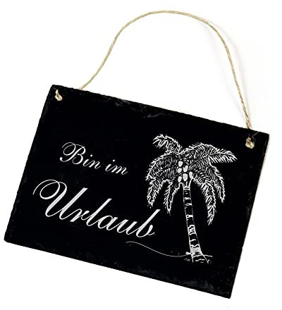 Bin im Urlaub Schild Schiefertafel graviert mit Motiv Palme Kokospalme - Türschild Dekoschild | Dekolando