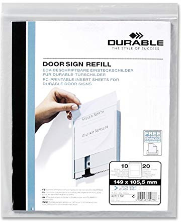Durable Einsteckschild für Türschilder Info Sign und Click Sign, 149 x 105,5 mm, Beutel à 10 Stück, weiß, 485102