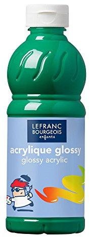 Lefranc Bourgeois 188306 Glossy Kinder - Acrylfarbe, gebrauchsfertige flüssige Acrylfarbe, glänzend und wasserfest, Ideal auf Papier, Karton, Holz, Gips, Metall, Plastik, 500ml Flasche - Leuchtendgrün