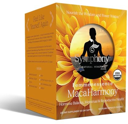 Femmenessence® MacaHarmony® – Clinically Studied Hormone Balance Support for Menstrual Health, PMS Relief, Mood, Skin & Fertility, 120 Natural Organic Vegan Capsules (60 Day Supply)