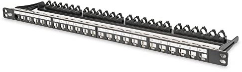 DIGITUS Panneau de Brassage - Modulaire - pour modules Keystone - 19 Pouces - 24 Ports - Blindé - Montage en Rack 0,5U - Noir
