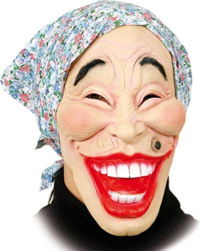 Hexen-Maske: alte Frau mit blauem Kopftuch, Latex, für Erwachsene