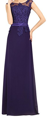 MissFox Donna Elegante Ricamo Maxi Vestito Senza Maniche L Scuro Viola