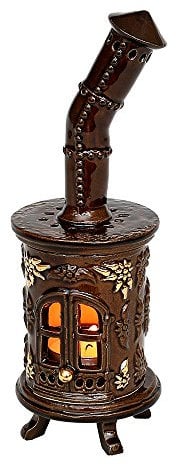 Dekohelden24 Keramik - Teelichtofen - braun mit Gold - Hand Art Keramik, ca. 21 cm