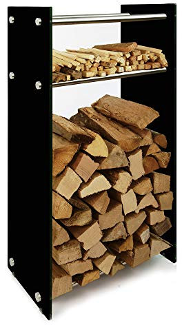 Kaminholzregal Holzregal Kaminholz-Ständer, 12 mm Sicherheitsglas - Holzaufbewahrung Holzständer Feuerholzregal Glas Kaminholz Kaminholzablage Kaminholzhalter schwarz 350 mm x 600 mm x 1200 mm (LxBxH)