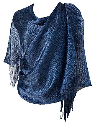 DiaryLook Stola avvolgente con frange da donna, per matrimoni, feste, damigelle d'onore, ballo di fine anno 22metallizzato Navy M