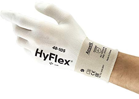 Sensilite Ansell HyFlex 48-105 Arbeitshandschuhe, Mechanikschutz, Schnittschutz, Industrie und Mechaniker Handschuhe, Montagehandschuh, Damen Herren, Waschbar, Weiß, Größe M (12 Paar)
