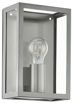 EGLO Außen-Wandlampe Alamonte, 1 flammige Außenleuchte, Wandleuchte aus Edelstahl, Farbe: Silber, Glas: klar, Fassung: E27, IP44