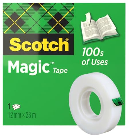Scotch Magic Tape, 1 Roll , 12 mm x 33 m - General Purpose Sticky Tape for Document Repair, Labelling & Sealing