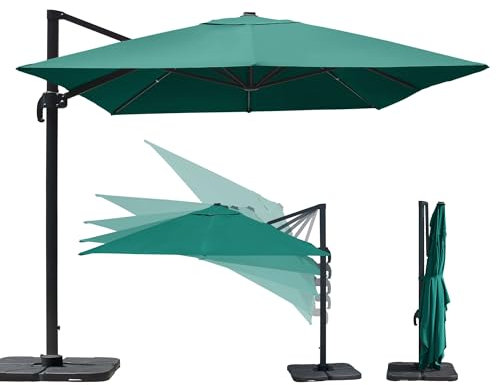 paramondo parapenda Ampelschirm Ampelsonnenschirm, Rechteckig, Grün, 4 x 3 m, 360° Schwenkbar, Kurbelbedienung, Stahl-Standkreuz und Gestell in Anthrazit