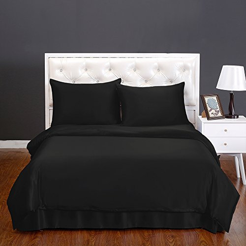 LilySilk Seide Bettbezug 155x220cm Bettbezüge mit edlem Schlafkomfort in 100% Seide von 19 Momme,Schwarz