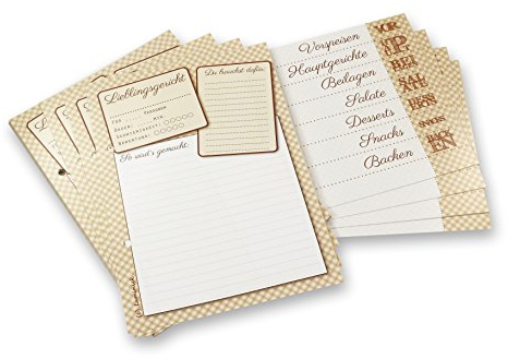 Luminick 40 Rezeptkarten & 9 Registerkarten DIN A5 im Set, mit Register, zum Selbstschreiben, Dickes und hochwertiges Papier, Hochzeitsspiel, Nachfüllpack, gelocht