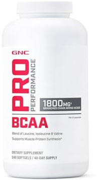GNC Pro Performance BCAA 1.8g, 3rd Party Tested Supplement for Men & Women, Branched Chain Amino Acids, Essential Amino Acids Supports Muscle Protein Synthesis, 240 Softgels, 40 SVG