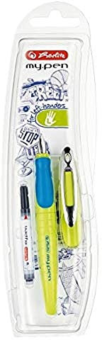 Herlitz 10999837, Schulfüllhalter (inkl. Patrone) -Für Linkshänder, Lemon/Blau