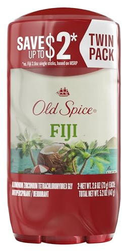 Old Spice Dry Feel Antiperspirant Deodorant for Men, 24/7 Sweat & Odor Protection, Gentle on Skin with Skin Conditioners, Dry Feel Stick, Fiji with Palm Tree + Coconut Scent, 2.6 oz (Pack of 2)