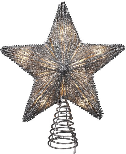 Kurt Adler 10-Inch Silver Star Treetop with 10 Mini UL Lights