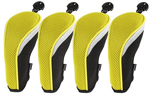Andux Mesh Golf Hybrid Club Head Covers with Dial No. Tags 4Pcs Yellow