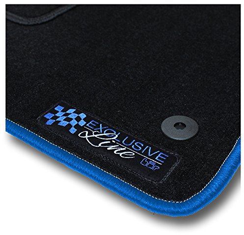 Bär-AfC Auto Fußmatten Exclusive Line passend für Seat Ibiza 6J 2008-2012, Autoteppiche Velours Schwarz, Rand Kettelung Blau, Stick Logo Blau, Set 4-teilig, SE03466