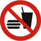 PST – Letrero de prohibido comida y bebida – prohibición de caracteres según ISO 7010 – Varios. tamaños, multicolor