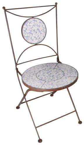 Esschert Design Aged Ceramic Stuhl, weiß/blau, 42x54.2x88.5 cm, AC90