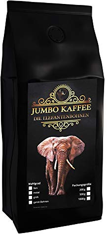 Jumbo Kaffee | Elefantenkaffee Maragogype (1000 g, Ganze Bohnen) - Die größten Bohnen der Welt, ohne Säure, extra mild